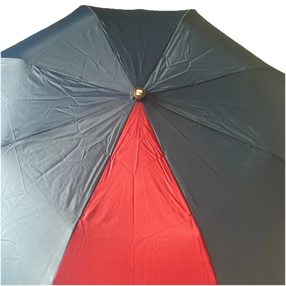 Pierre Cardin Classic Vintage Mini Umbrella With Wooden Handle Blue‎ Maroon - Picture 4 of 9